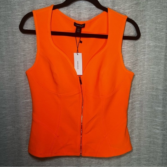 Karen Millen Tops - Karen Millen Neon Orange Figure Form Bodice Zip-Front Sleeveless Tank Top 8